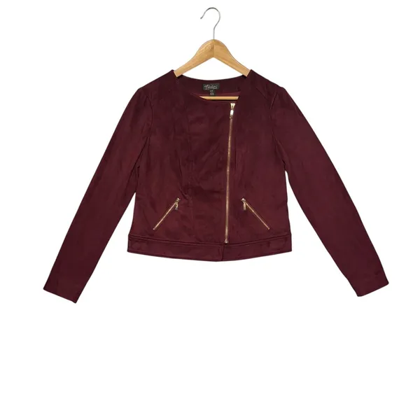 Thalia‎ Sodi Faux Suede Moto Jacket Burgundy Womens M Asymmetrical Zip - Image 4