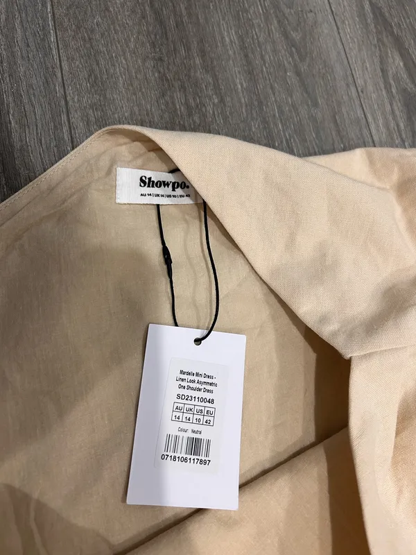 New Showpo Mardelle Mini Dress Linen One Shoulder Shift Dress MSRP $69 - Image 5