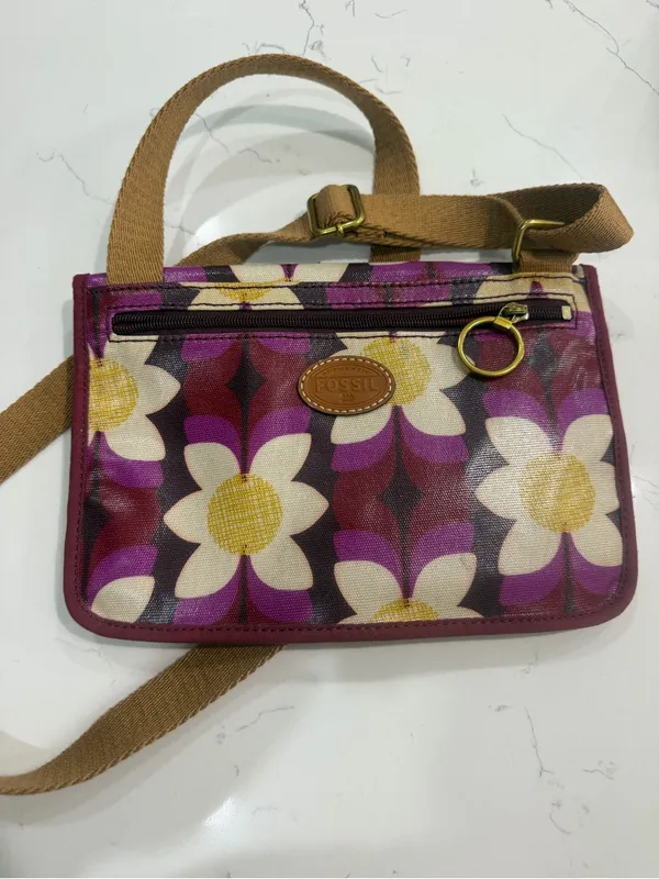 Fossil Floral Crossbody Bag in Purple, Cream and Yellow - Image 3
