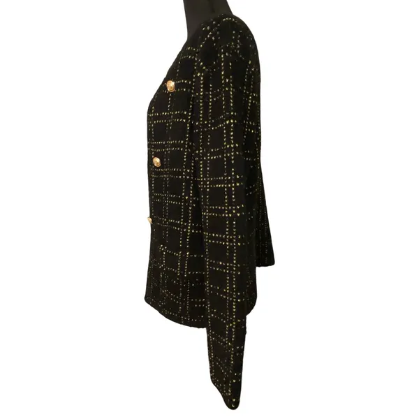 NWT Sioni Bouclé Knit Cardigan Jacket Black Gold Plaid Buttons Med Old Money - Image 4