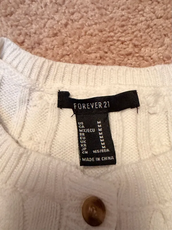 Forever 21 Cream Cable Knit Short Sleeve Cardigan - Image 2