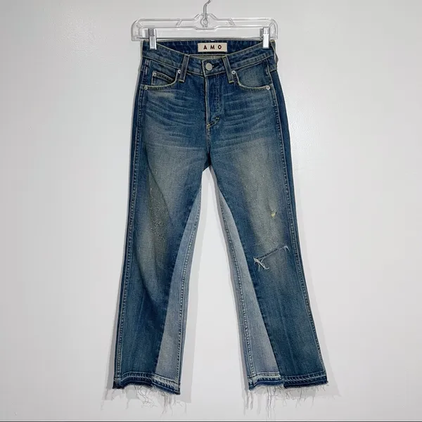 AMO Crop Boot Jeans Distressed Raw Hem‎ Size 24 Retro Street Style Casual Cool - Image 3