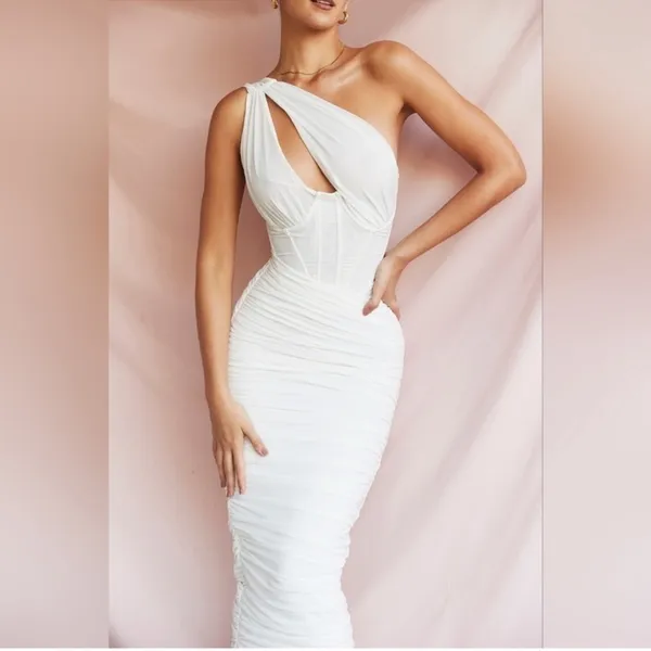 NWOT House of cb Valentina one shoulder Bustier dress in ivory sz XS - Image 2