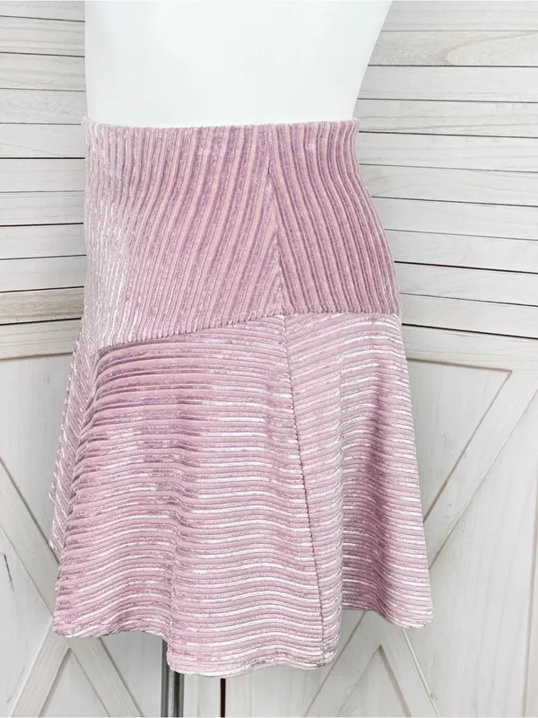 Free People Camden Velour Corduroy Skater Mini Skirt Pink Large Ballet Fairy - Image 3
