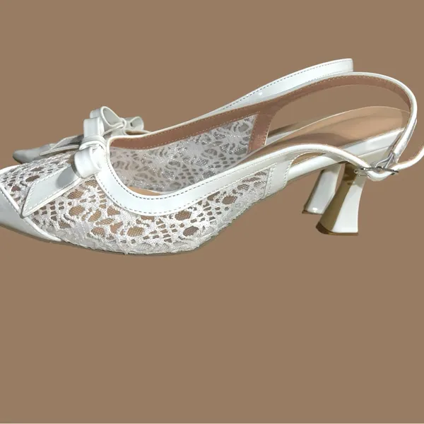 Elegant White patten leather lace design sling backs! - Image 6