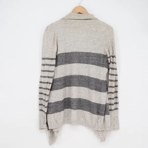 Ann Taylor Loft Womens Grey Striped Cotton Open Front Draped Cardigan Sweater S - Image 4