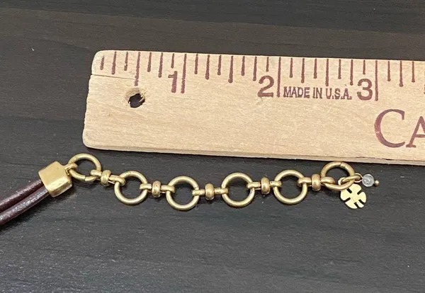 LUCKY BRAND Dark Brown Double Leather With Gold Bar Choker Necklace - Image 9