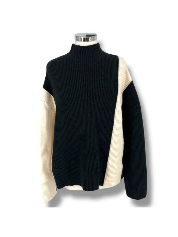 Commense Miss Paris Black White Colorblock Minimalist Knit Sweater Size Small - Image 14