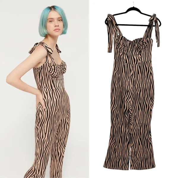 Urban Outfitters Lioness Woman Like Me Tie‎ Jumpsuit Zebra Print Size Small - Image 2