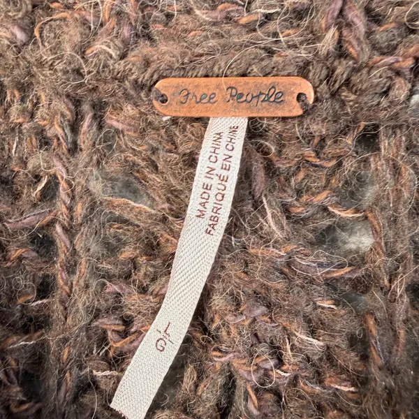 Free People Open Knit Off Shoulder Tunic Sweater Women's Large Brown Long Sleeve - Image 5