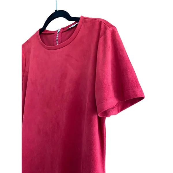 Zara Faux Suede Red Short Sleeve Dress Size Medium - Image 2
