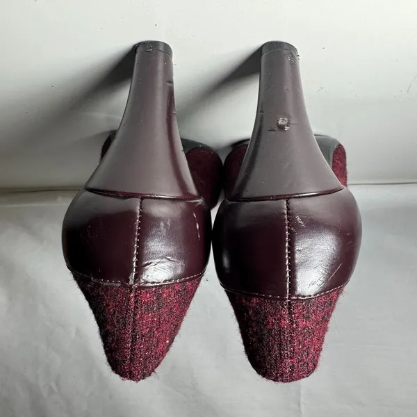 Giani Bernini Vineza Size 6 Memory Foam Burgundy Sweater Tweed Heels T-Strap 60s - Image 2