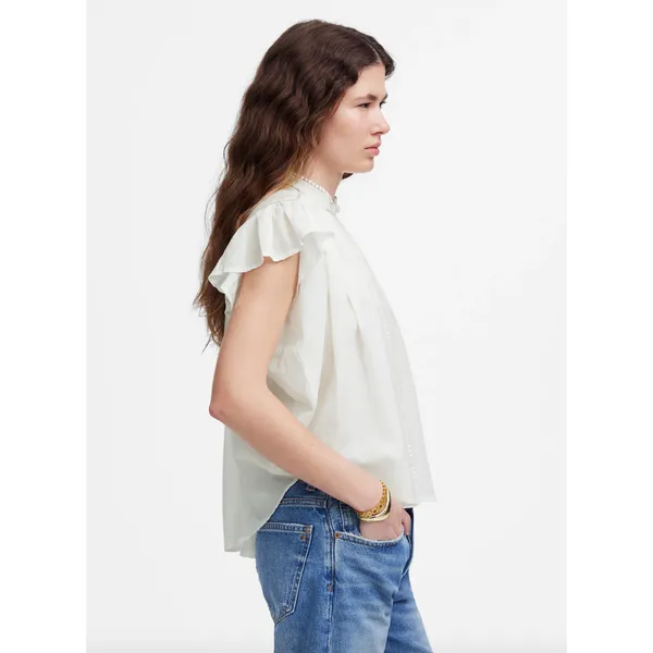 Madewell Shirred Lace Trim Top Blouse Cotton Viscose Lightweight White Small NWT - Image 3