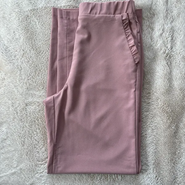 Mosaic & Co Dusty Pink Wide Leg Palazzo Pants Ruffle Pocket Flowy Trousers Size M - Image 3