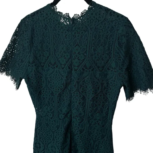 Lulus Remarkable Forest Green Sheer Lace Short Sleeve‎ Lined Dress Event Party M - Image 7