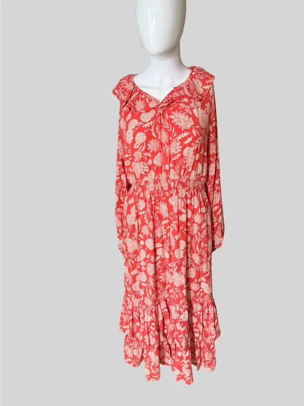 Universal Threads Coral and Cream Floral Long-Sleeve Midi Dress - Image 2