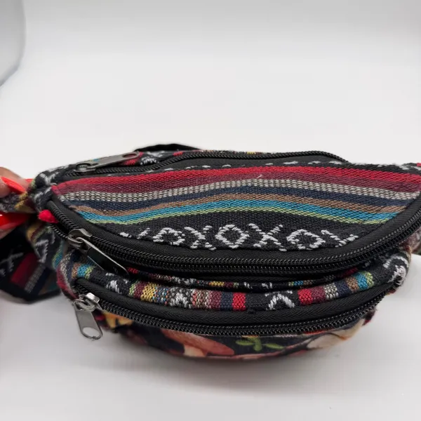 Boho Mushroom Woven Waist Pack Festival Hip Bag Multicolor Striped Fanny Pack - Image 9