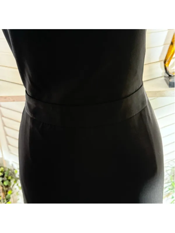 Black cocktail midi dress open back deep V pencil wedding guest sexy homecoming - Image 12