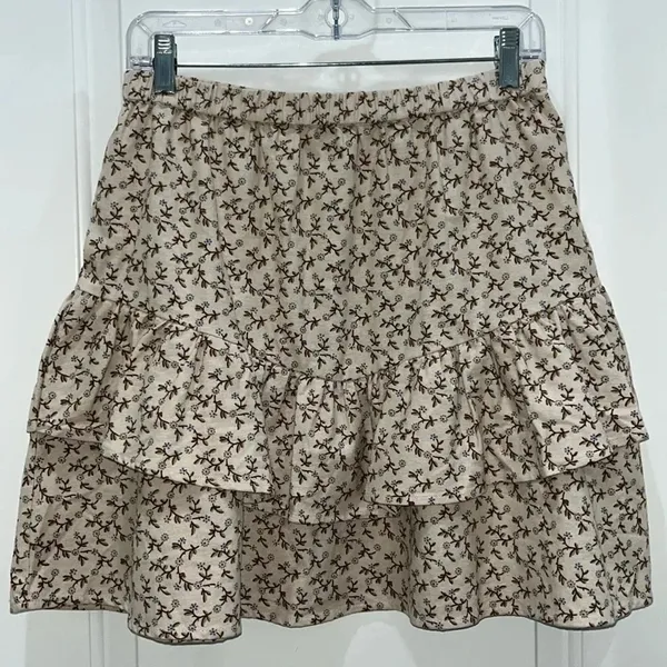 NWT Madewell Flannel Cream Pull-On Floral Tiered Mini Skirt Sz S - Image 4