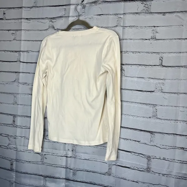 Lauren Jeans Co Ruffle Front ¼-Button Long Sleeve White Top Preppy M Blouse Y2K - Image 10