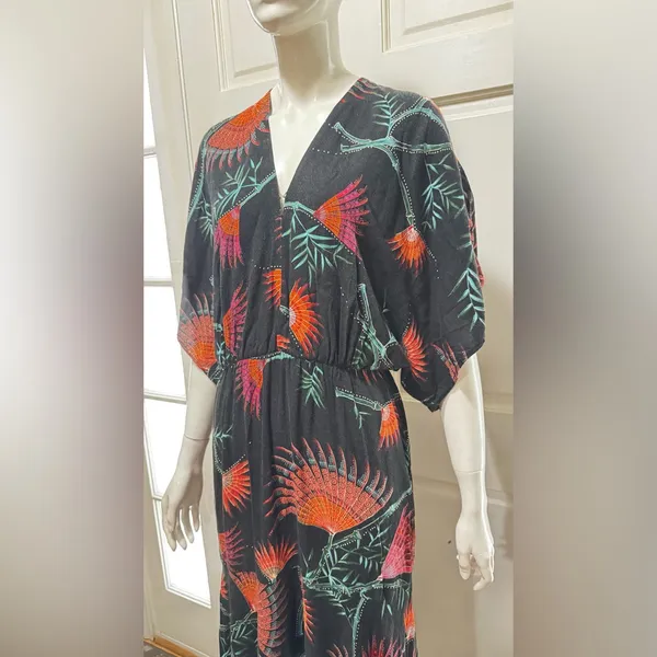 Farm Rio Anthropologie Valentina Black Maxi Orange Tropical Floral Print Sz S - Image 12