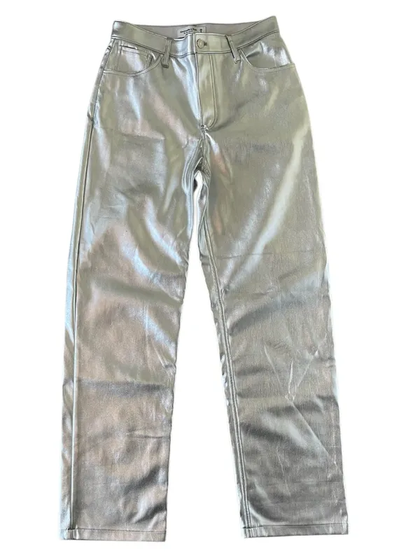 Abercrombie & Fitch Vegan Leather 90s Relaxed Pants in Metallic Silver size 29/8 - Image 4