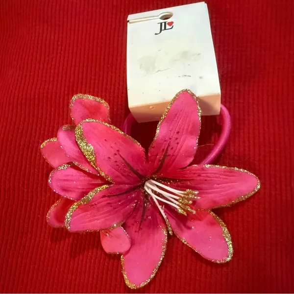 Pink Floral Hair Ponytail Holder - Image 3