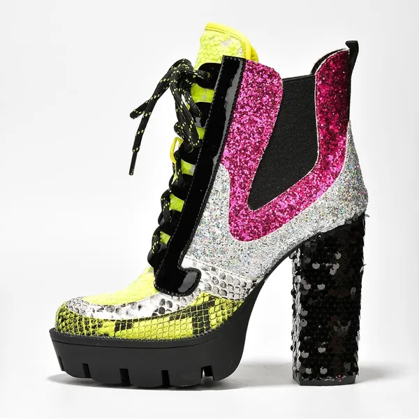 NWT Cape Robbin Nell Glitter Sequin Lace-Up Block Heel Booties – Size 7‎ - Image 4