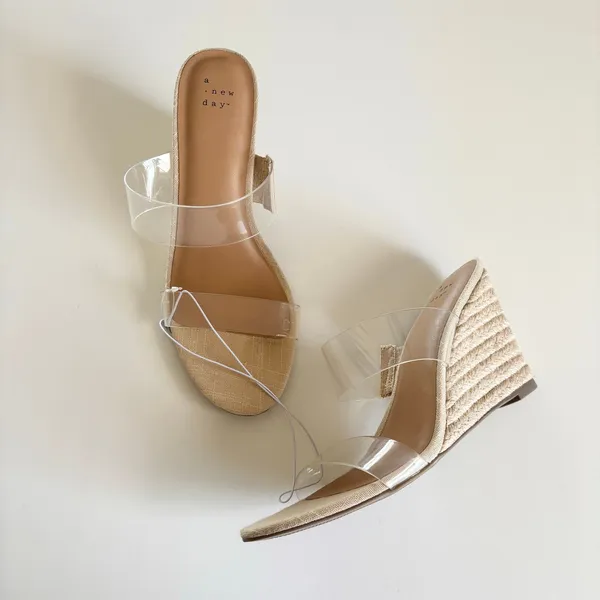 A New Day Ansel Clear PVC Double Band Open Toe Wedge Sandals Women's 9.5 NWT - Image 7