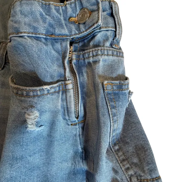 Bershka Denim Shortalls Light Wash Distressed Jean Overalls Womens Size Small - Image 3