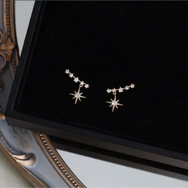 Gold Starburst CZ Drop‎ Earrings Dainty Celestial Earrings New - Image 2