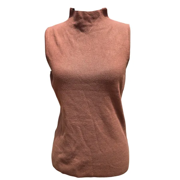 Tahari NWT Womens Mock Neck‎ Sleeveless Knit Sweater Top Hazelnut Brown Medium - Image 2