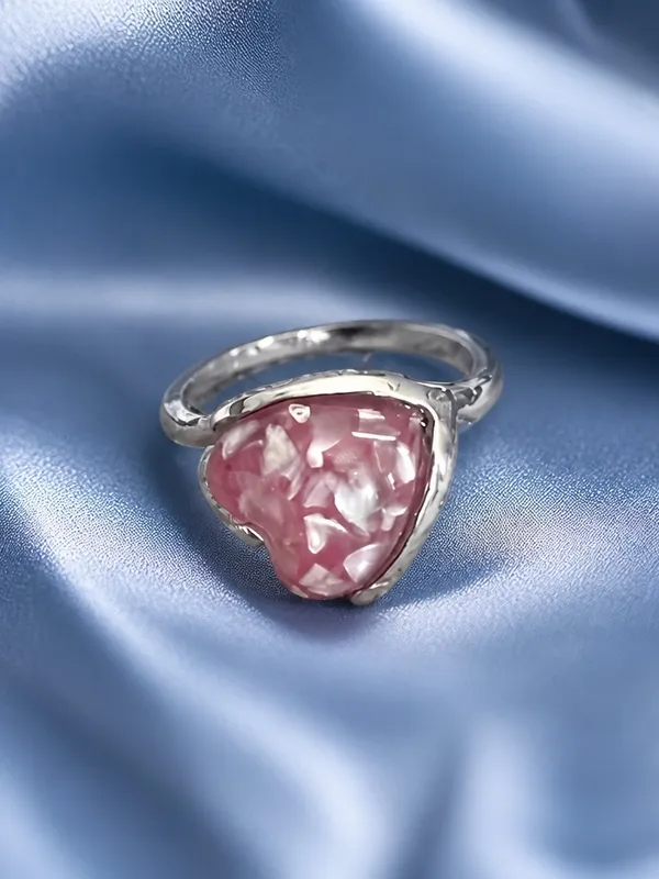 Gorgeous Stainless Steel Silver w/ Gorgeous Frosted Pink Gemstone Size 7 - Image 2