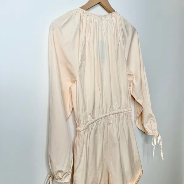 NWT J. Crew Cotton Poplin Tie Sleeve Button Front Romper Pink Orange Cream Small - Image 8