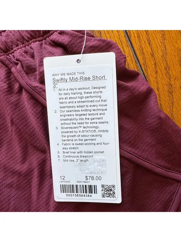 Lululemon Swiftly Mid-Rise Short 3” Burgundy Bay Size 12 NWT - Image 4