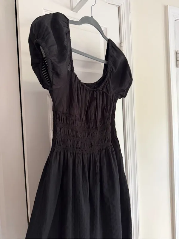 Sunday Best Aritzia Black Smocked Puff Sleeve Mini Dress XS - Image 6