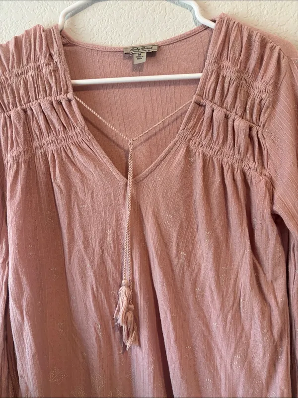 Lucky Brand Medium Smocked V-Neck Peasant Top - Dusty Rose - Image 3
