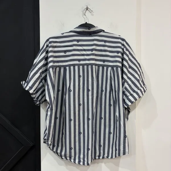 LOFT Clip Henley Dolman Striped Everyday Button Up Tunic Blouse Large Embroidery - Image 5