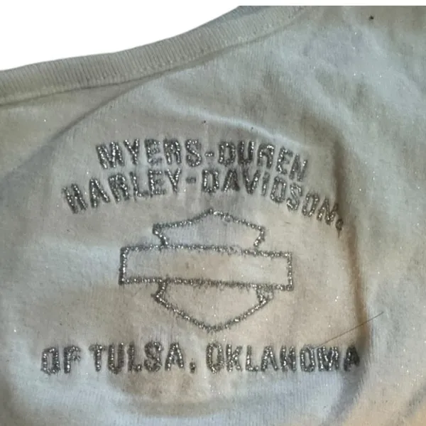 Vintage Harley Davidson One Shoulder Top with Attached Bra - Image 3