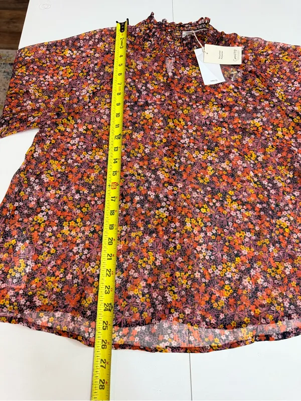 Mango Sheer Floral High-Neck Balloon Sleeve Blouse Size 8 - Image 7
