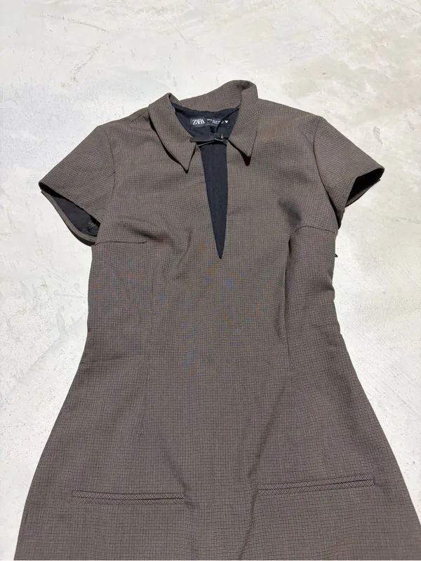 Zara Brown Short-Sleeve Collared Sheath Dress XS - Image 2