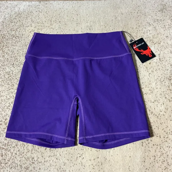 NEW Bucked Up Womens XL Yoga Purple Silver Biker Shorts High Waisted‎ Athletic - Image 2