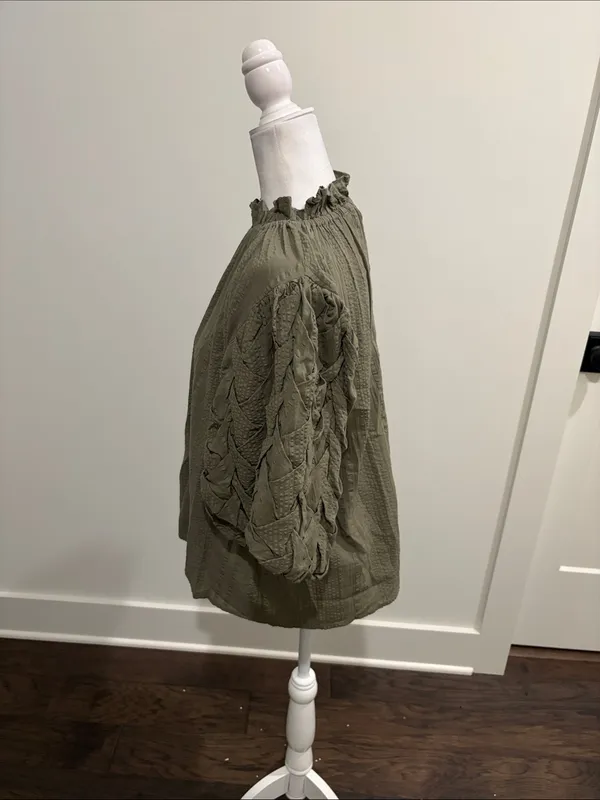 New With Tags THML Puff Sleeve Olive Top Sz S - Image 3