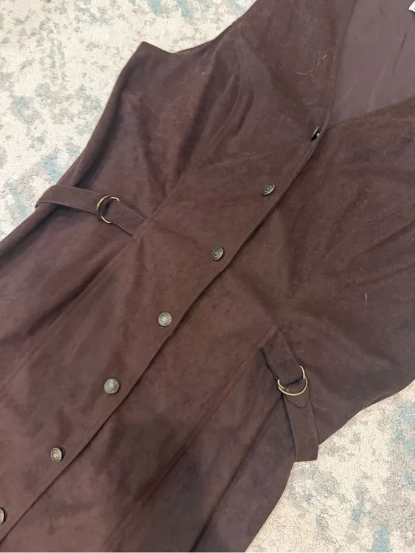 KDK Designs Vintage Brown Faux Suede Button Front Dress Size 14 - Image 3
