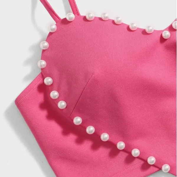Shein‎ Women's Size 6 Heart Pattern Tank Top Pink Pearls Sleeveless Sweetheart - Image 3