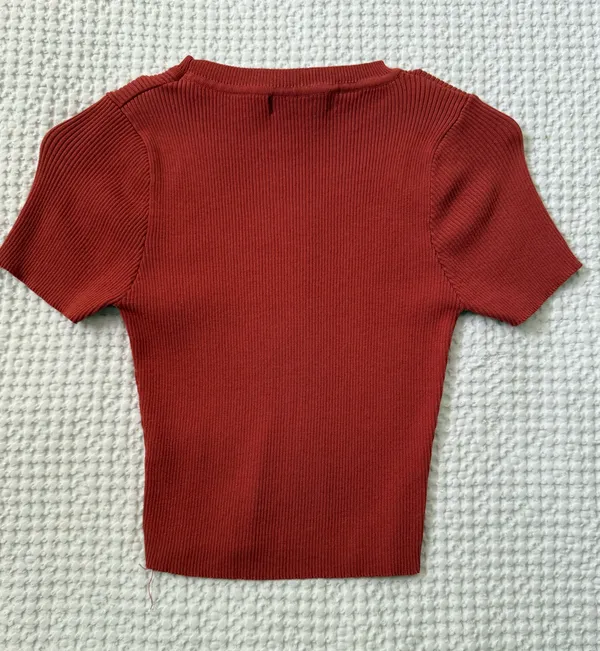 Lulus Rust Red Ribbed Cropped Top - Image 3