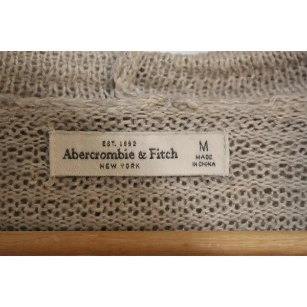 Womens Abercrombie & Fitch Grey Knit Cotton Blend Drawstring Sweater Size Medium - Image 3