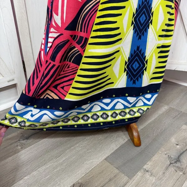 Alya Tribal Print Beaded Maxi‎ Halter Dress Neon Yellow Multicolor Small - Image 7