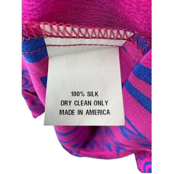 Amanda Uprichard Silk Halter Dress Medium‎ Pink Blue Print Ruffle Trim Summer - Image 5