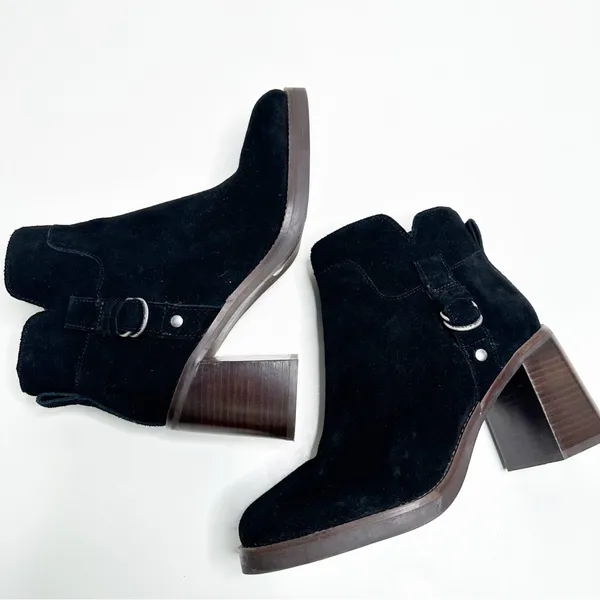 Lucky Brand Sifon Black Suede Block Heel Ankle Boot Size 8 - Image 3